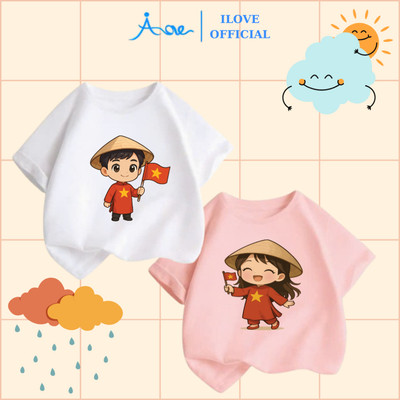 [MỚI] Áo thun cộc tay cho bé AORE, Áo cộc Việt Nam chào Quốc Khánh chất cotton thoải mái bé trai, bé gái 8-30kg