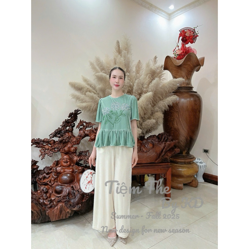 Set bộ nhung the thêu hoa xinh mê