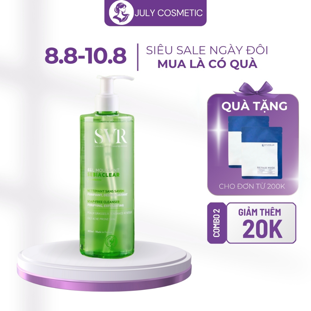Gel rửa mặt SVR chính hãng làm sạch loại bỏ tế bào da chết SVR SEBIACLEAR GEL MOUSSANT 400ml July Co
