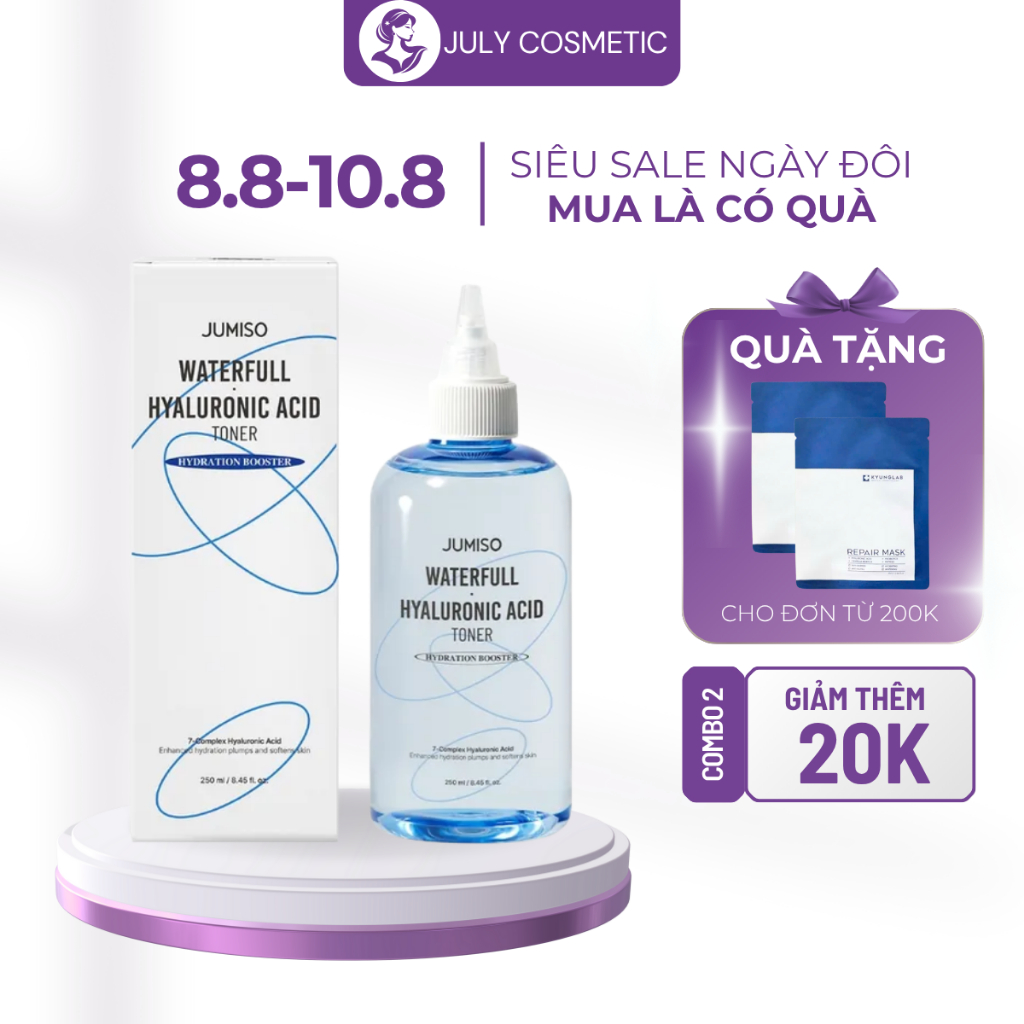 [HÀNG CÔNG TY] Nước hoa hồng Toner cấp ẩm JUMISO Waterfull Hyaluronic Acid Toner 250ml July Cosmetic