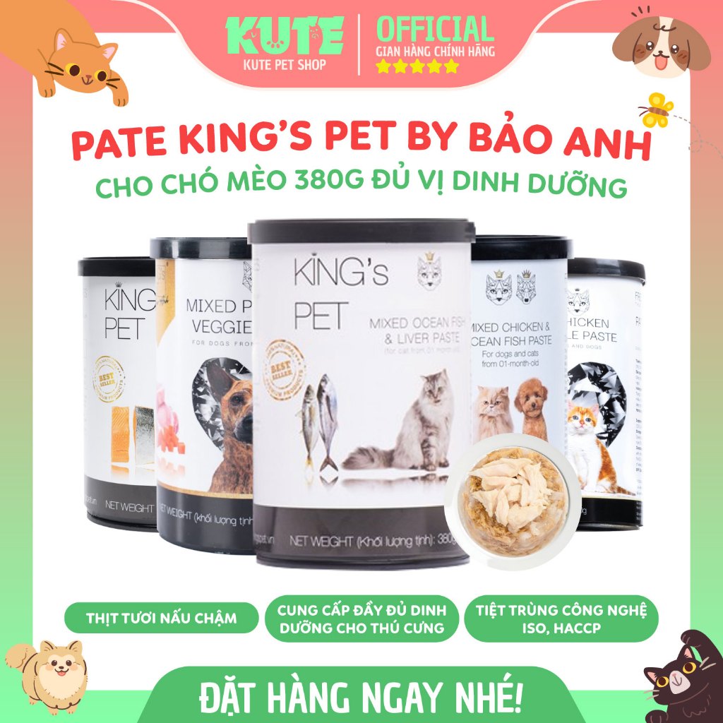 [CHÍNH HÃNG HSD XA] Pate King’s Pet By Bao Anh Cho Chó Mèo lon 380g chuẩn pate tươi đủ vị dinh dưỡng