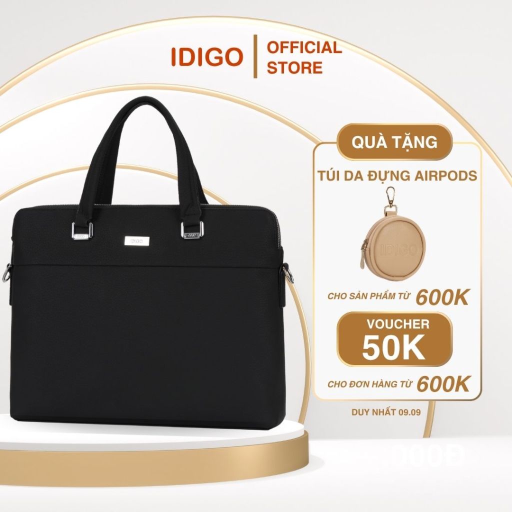Túi đựng laptop 14 inch da thật, túi xách công sở nam nữ đựng tài liệu A4 IDIGO MB1 - 20000