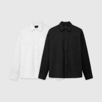 Áo sơ mi nam ROWAY vải cotton gân thoáng mát, form regular | Dài tay gân nổi