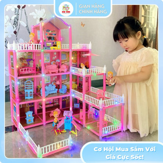 Biệt thự công chúa Barbie, đồ chơi lắp ráp ngôi nhà búp bê nhiều tầng kích thước lớn dễ thương
