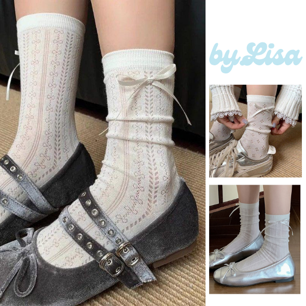 Tất trắng cổ cao, Tất nữ cổ nhún đáng yêu, tất vớ cổ ngắn phong cách vintage màu pastel ngọt ngào