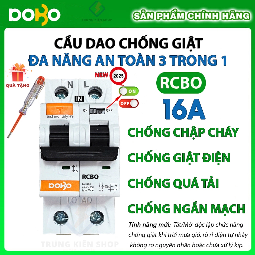 [RCBO 16A - CÓ VAT] Cầu Dao Chống Giật 16A  RCBO DOBO KOREA đa năng - siêu nhạy 6kA 30mA (Aptomat ch
