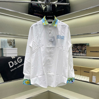 Áo sơ mi trắng nam dài tay PB lụa nến thêu chữ Couture ngực phối cổ và ống tay in hoa lá hoạ tiết SM208P