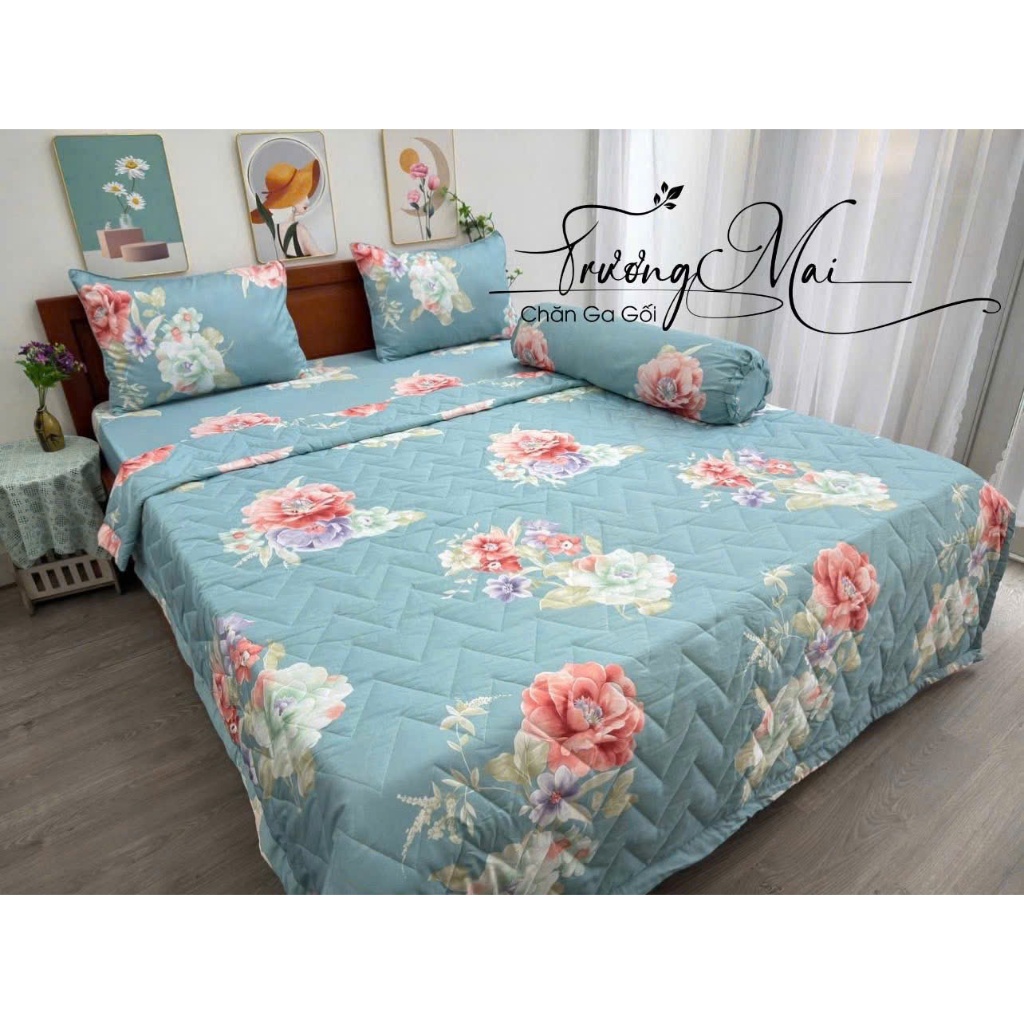 Bộ drap kèm chăn chần gòn lụa tencel mềm mát 5 món.