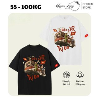 ÁO THUN GIẢI PHÓNG - ĐỘC LẬP basic form rộng unisex nam nữ chất liệu cotton cõ giãn 2 chiều hot trend Huyền Lucy Bigsize