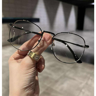 Kính unisex nam nữ Mắt tròn nhỏ kim loại màu xám sang trọng