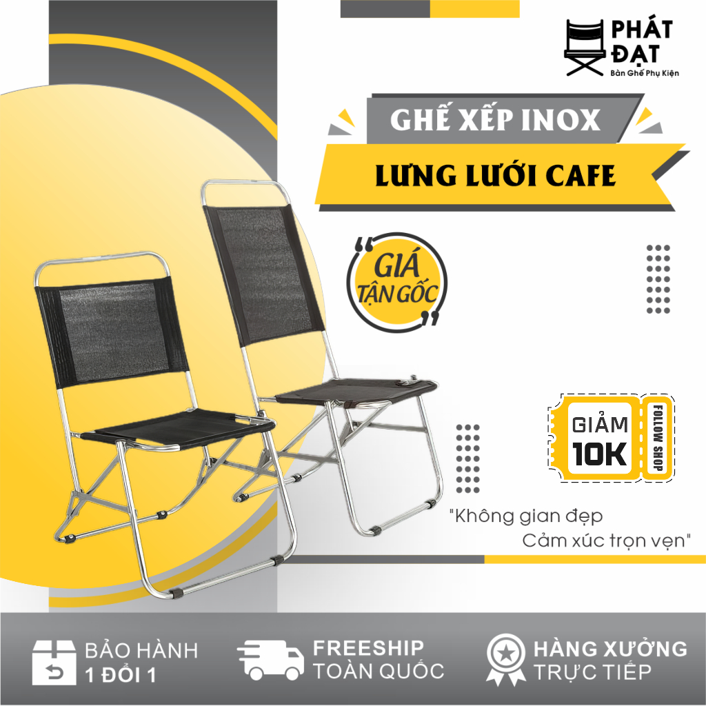 Ghế Inox Xếp Gấp Gọn Lưng Lưới Cafe, Trà Sữa, Câu Cá - Giá Xưởng