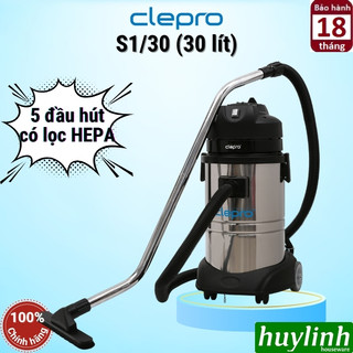Máy hút bụi công nghiệp khô và ướt clepro s1/30 - 30 lít - có lọc hepa - kèm 5 đầu hút bụi