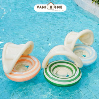  Phao bơi xỏ chân an toàn cho bé hoạ tiết dễ thương có mái che nắng tiện lợi tắm hồ hơi tắm biển mùa hè loại bơm hơi 