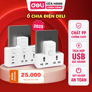 Ổ Chia Điện Đa Năng Deli Ổ Cắm Chia Điện 2500W Tích Hợp Cổng USB &TypeC Cải Tiến Sạc Nhanh Tiện Lợi