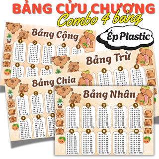BẢNG CỬU CHƯƠNG NHIỀU CHỦ ĐỀ DỄ THƯƠNG, A4 ÉP PLASTIC (Combo 4 bảng: CỘNG, TRỪ, NHÂN, CHIA)