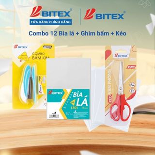 [DEAL HỜI] Combo Văn Phòng Tiện Ích Bitex - 1 Kéo + 1 Bấm kim + 12 Bìa lá