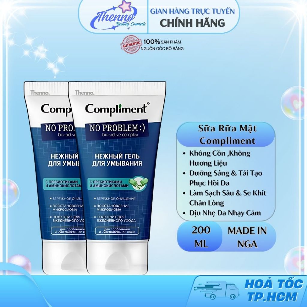 Combo 2  Sữa Rửa Mặt Compliment No Problem Mặt Dịu Nhẹ với Prebiotic & Axit Amin Cho Da Nhạy Cảm 200