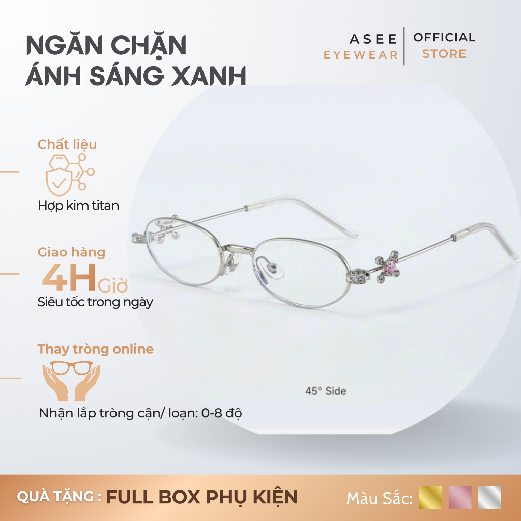 Gọng Kính On Ring Cao Cấp Dáng Oval, Càng Đính Đá Hồng Thời Trang, Chống Ánh Sáng Xanh, Có Thể Thay Tròng Cận [Mã T67]