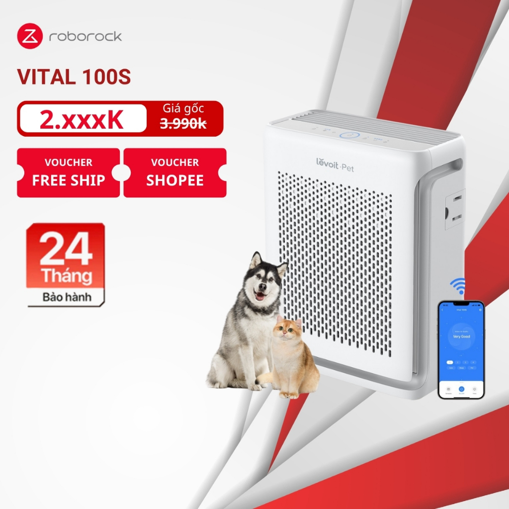 Máy Lọc Không Khí Hút Lông Thú Cưng Levoit Vital 100S - 52m2 | Bảo Hành 24 Tháng | Roborock Authorized Store