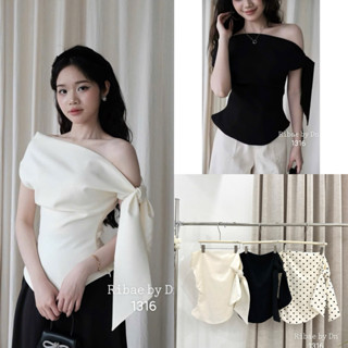 Áo Kiểu Lệch Vai Buộc Vạt Chất Chéo Ý Màu Trơn/Chấm Bi “YUKATA” siêu xinh dành cho nữ