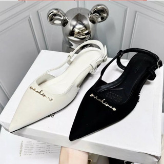  Sục nữ mũi nhọn đính chữ chất tuyết nhung hàng loại 1 Giày búp bê Sandal quai hậu hở gót 