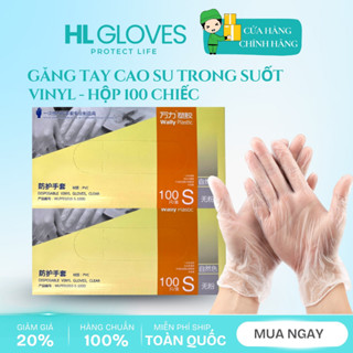 [ Hộp 100 ] Găng Tay Trong Suốt Vinyl Cao Su Không Bột Dùng Trong Nấu Ăn Chế Biến Thực Phẩm, Massage Spa