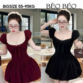 [ BÈO BÉO BIGSIZE ] VÁY XINH VIỀN REN PHỐI NƠ DÁNG XOÈ BỒNG BIGSIZE 60-95KG