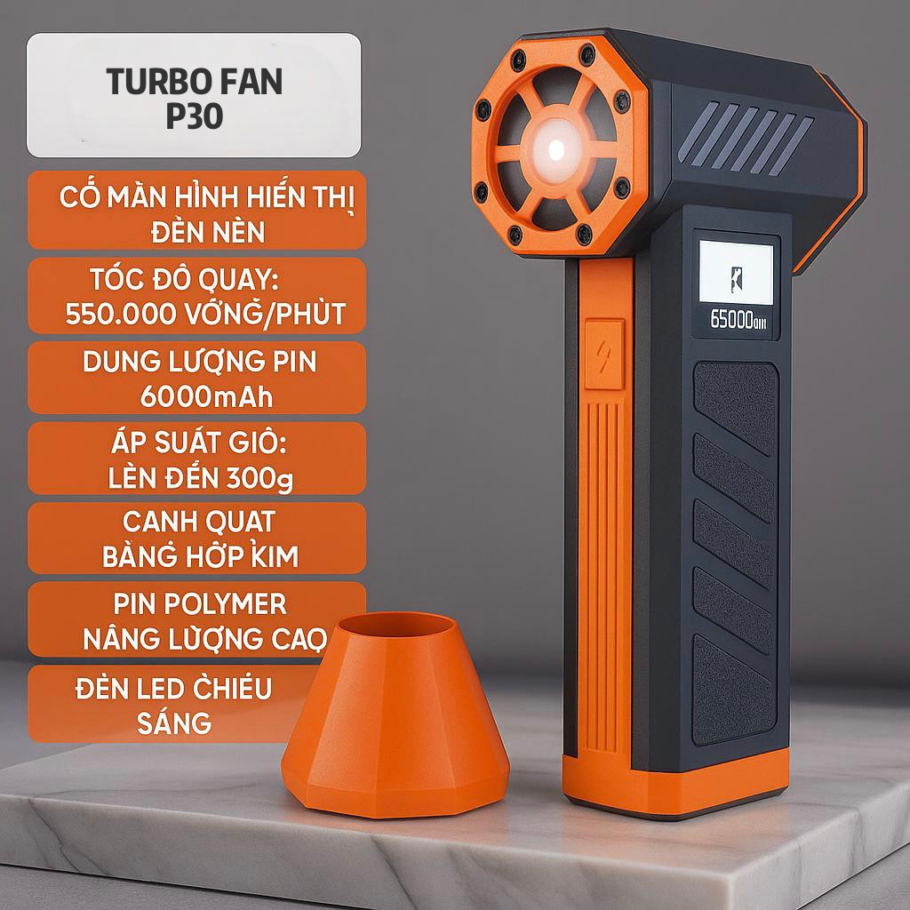 Quạt Phản Lực Mini Jetfan P30 184w - Máy Thổi Công Suất Cao Motor Không Chổi Than Pin 6000 mah