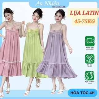 Đồ ngủ sexy, đầm váy ngủ 2 dây lụa mềm mát dáng xòe bầu bí mặc được, đồ ngủ lụa cao cấp, đồ ngủ nữ mặc nhà