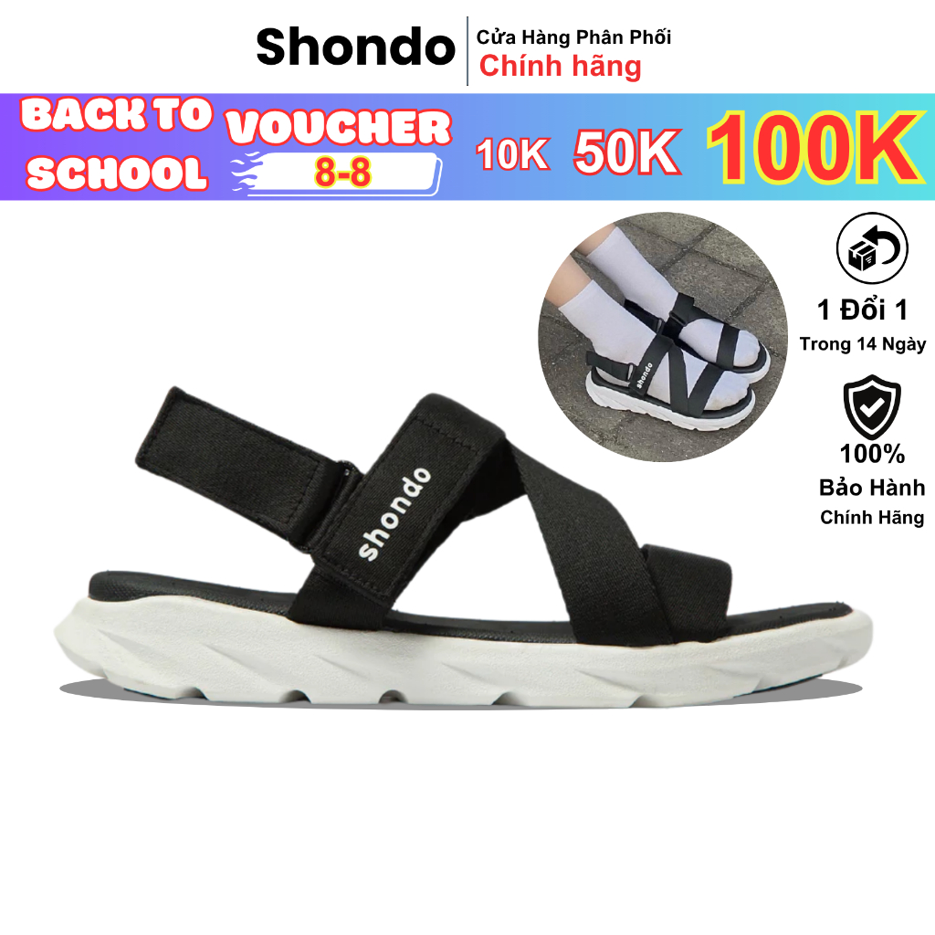 Giày sandal Shondo nam nữ F6 sport đen trắng F6S003 Shondo chính hãng