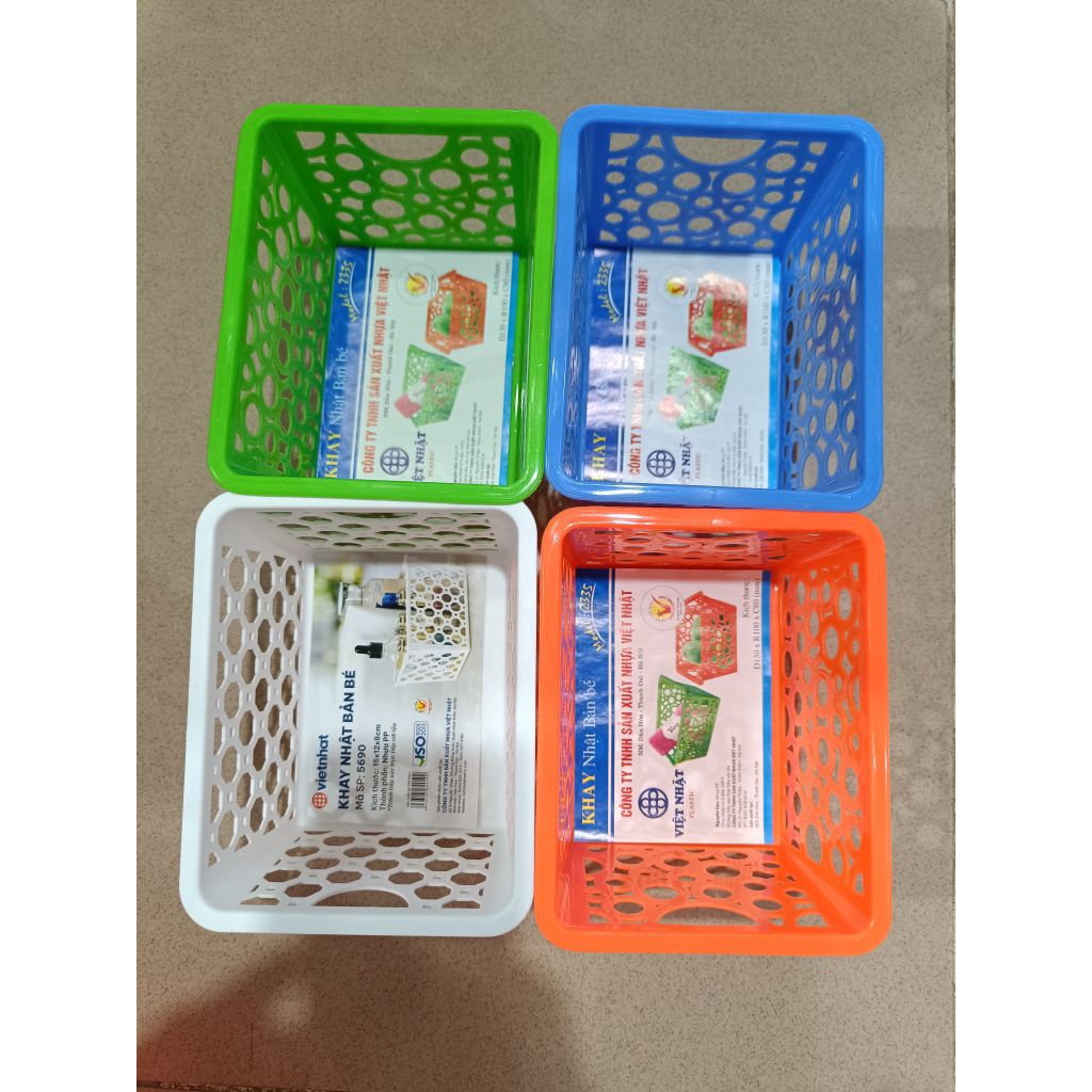 rổ nhựa chữ nhật 10*15cm trắng mầm non