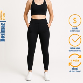 Quần Legging Nữ Bosimaz MS111 dài túi trước màu đen cao cấp, thun co giãn 4 chiều, vải đẹp dày.