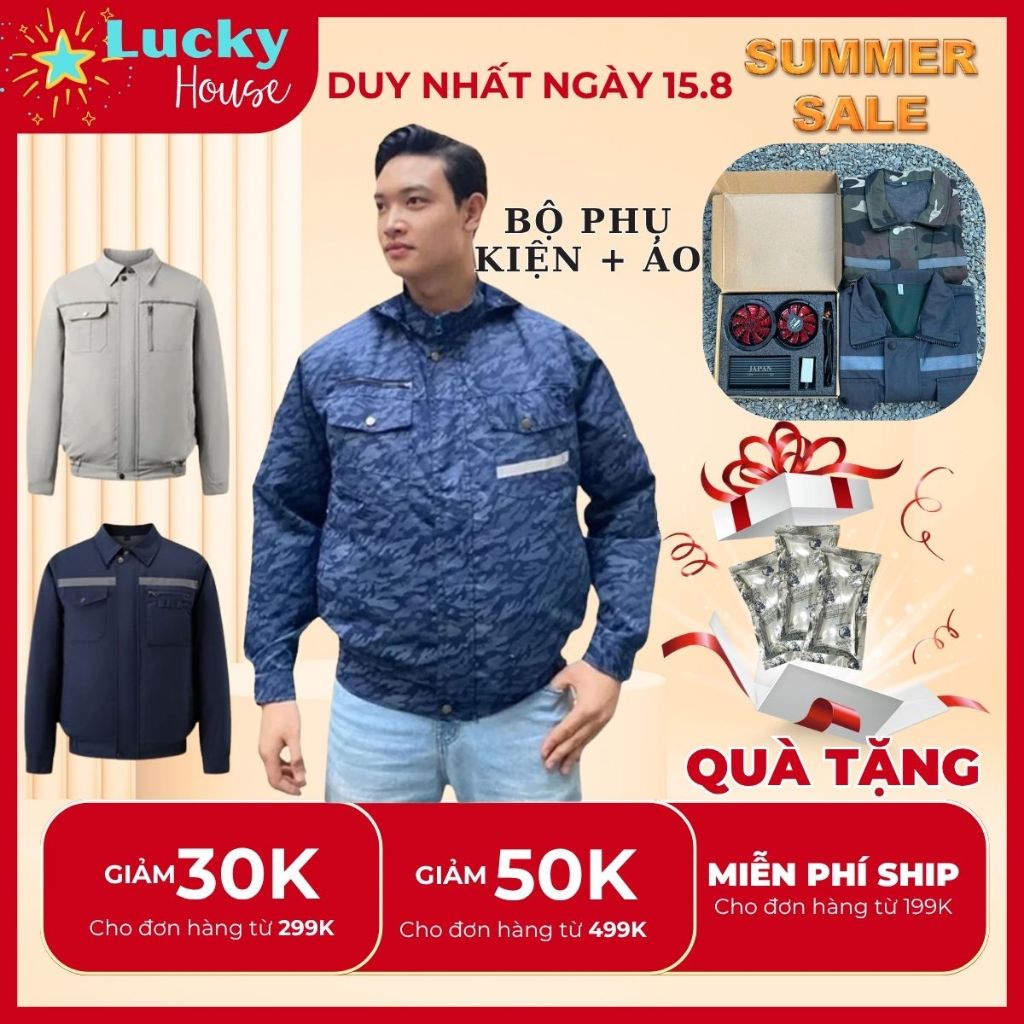 Áo điều hòa công suất 98000mAh JAPAN cao cấp, quạt 9 cánh 25v thoáng mát, sử dụng liên tục từ 12-16h