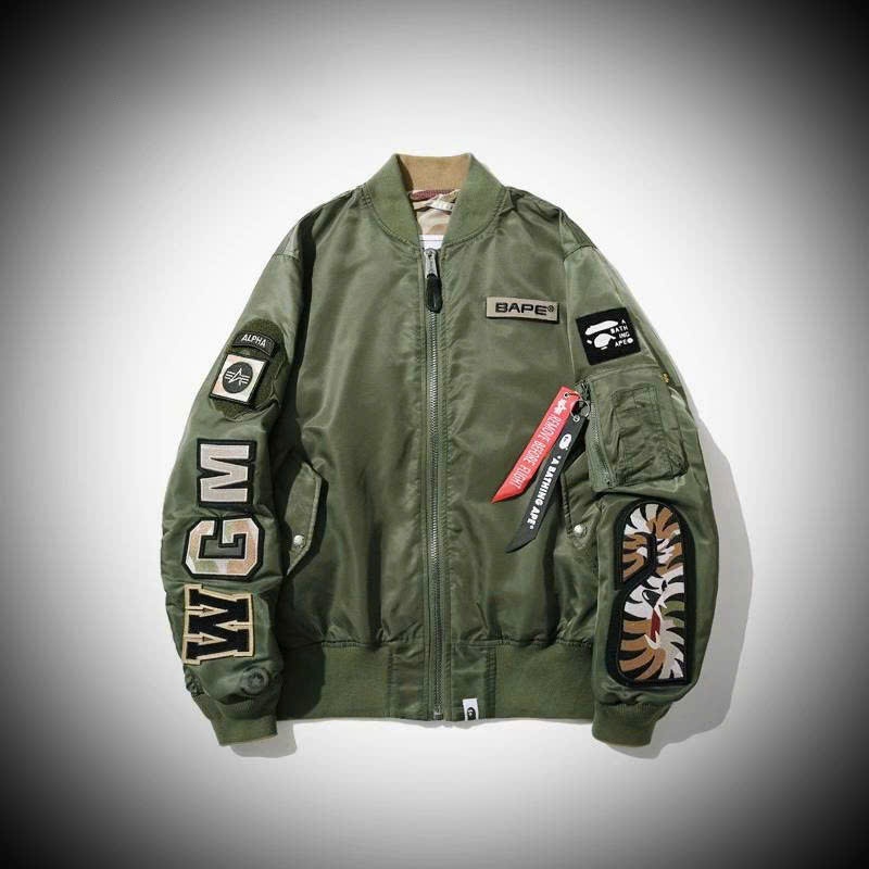 Áo Bomber Cá Mập Bape Xanh Rêu ❤ Áo Khoác Gió Dù 2 Lớp Dày Dặn Dáng Rộng Nam Nữ NA974