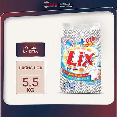 Bột giặt Lix Extra hương hoa 5.5Kg EB568 làm trắng quần áo tăng gấp đôi sức mạnh lưu hương lâu cho giặt tay và máy