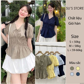 Áo Sơ Mi Cổ V Tay Bo Chun Eo Nơ Ngực A3130 Susstore Bigsize