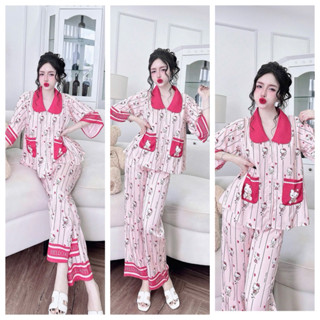 Bộ Pijama Nữ Mặc Nhà lụa Latin cổ sen viền 2 túi, quần có túi < 60kg ( 95-80-100 ) - Trúc My Shop