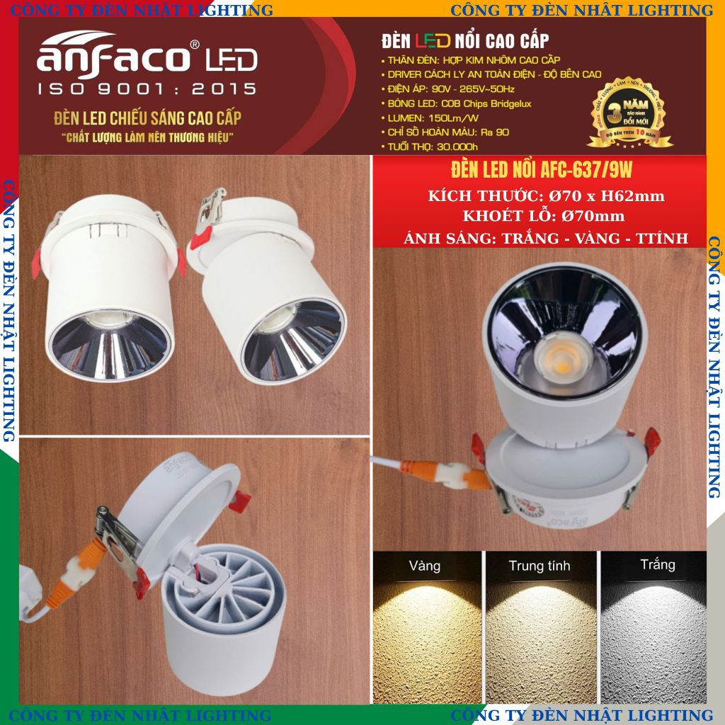 [CTY NHẬT LIGHTING] Đèn lon nổi điều chỉnh góc, chiếu điểm chính hãng ANFACO 637 - 9W - New 05.26