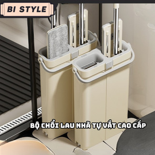 Bộ Cây Lau Nhà Tự Vắt Thông Minh 360 Độ – Thùng 2 Ngăn Vắt Khô & Giặt – Cây Lau Nhà Tự Vắt Đa Năng Bistyle