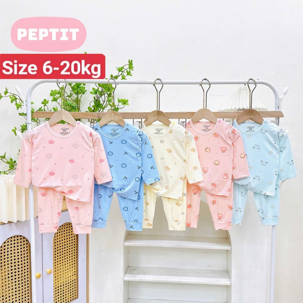 [A171 Mềm, Mát] Bộ  Dài Tay Thun Lạnh  Chất Vải PETIT Cúc Vai Nền Mầu Họa Tiết Loại Đẹp Cho Bé Trai Bé Gái