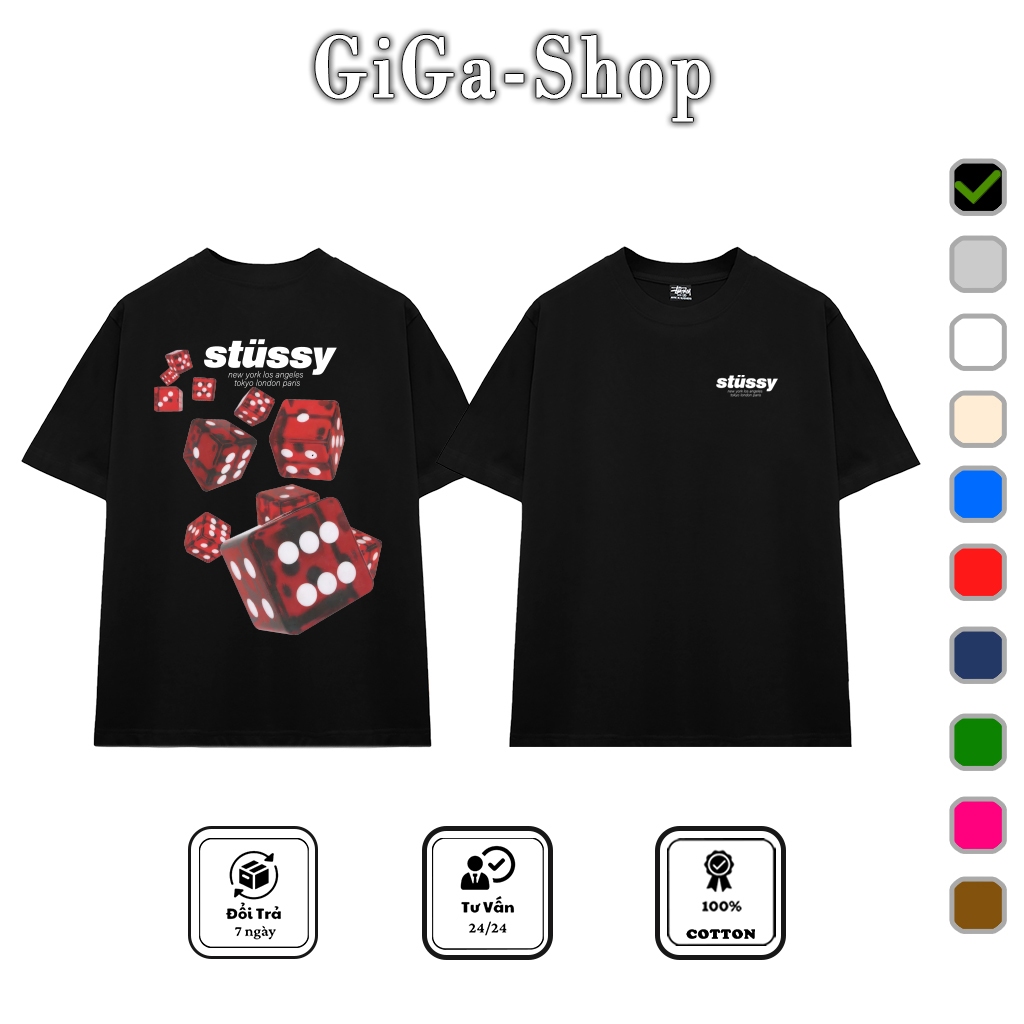 [HIGH QUALITY] Áo Thun Stussy Xúc Xắc Đỏ 3D Cotton Cao Cấp Form Rộng - GiGa-Shop