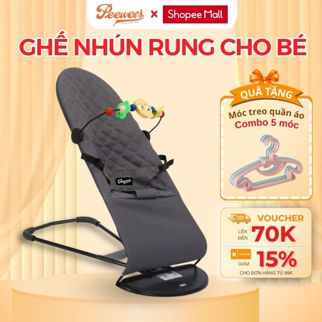 Ghế nhún cao cấp cho bé sơ sinh PEEWEES, chống võng lưng, chất vải cotton thoáng mát.