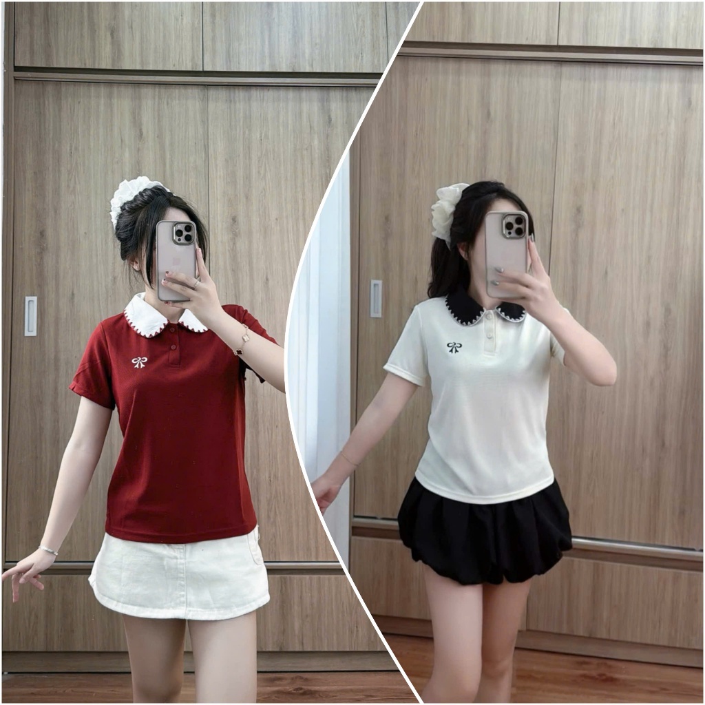 2 Áo Polo Cổ Phối Viền Thêu Nơ-Điệu Đà,Dáng xuông nhẹ vừa người.Hàng Big size 85kg(Combo)( M18) | BigBuy360 - bigbuy360.vn