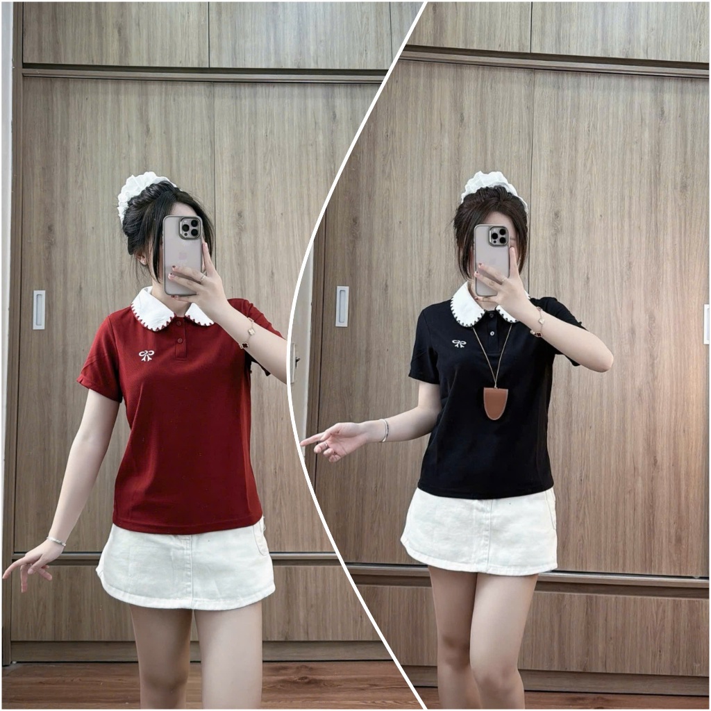 2 Áo Polo Cổ Phối Viền Thêu Nơ-Điệu Đà,Dáng xuông nhẹ vừa người.Hàng Big size 85kg(Combo)( M18) | BigBuy360 - bigbuy360.vn