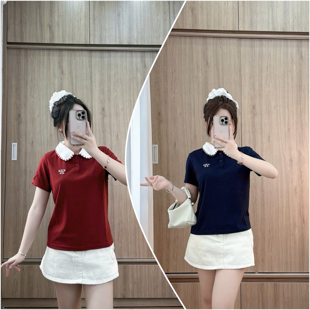 2 Áo Polo Cổ Phối Viền Thêu Nơ-Điệu Đà,Dáng xuông nhẹ vừa người.Hàng Big size 85kg(Combo)( M18) | BigBuy360 - bigbuy360.vn