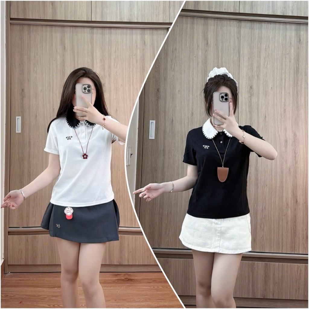 2 Áo Polo Cổ Phối Viền Thêu Nơ-Điệu Đà,Dáng xuông nhẹ vừa người.Hàng Big size 85kg(Combo)( M18) | BigBuy360 - bigbuy360.vn