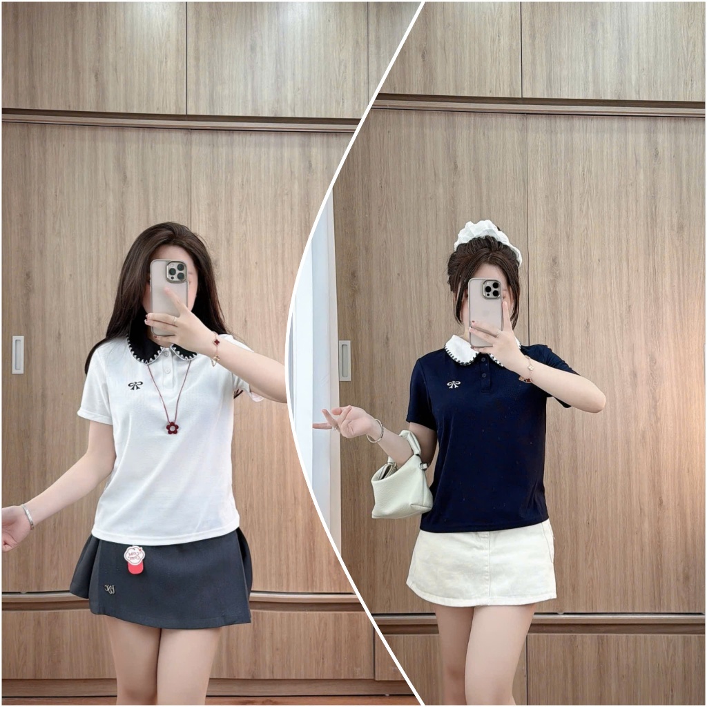 2 Áo Polo Cổ Phối Viền Thêu Nơ-Điệu Đà,Dáng xuông nhẹ vừa người.Hàng Big size 85kg(Combo)( M18) | BigBuy360 - bigbuy360.vn