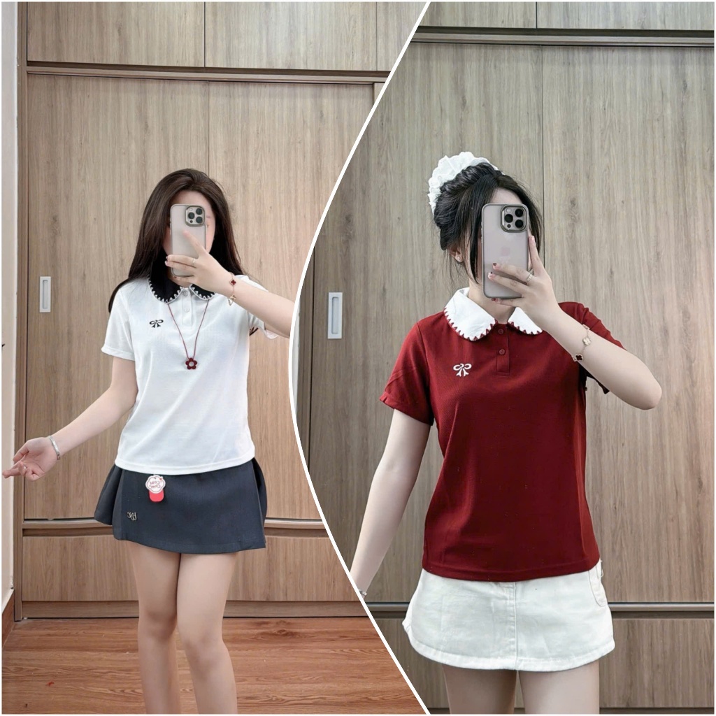 2 Áo Polo Cổ Phối Viền Thêu Nơ-Điệu Đà,Dáng xuông nhẹ vừa người.Hàng Big size 85kg(Combo)( M18) | BigBuy360 - bigbuy360.vn