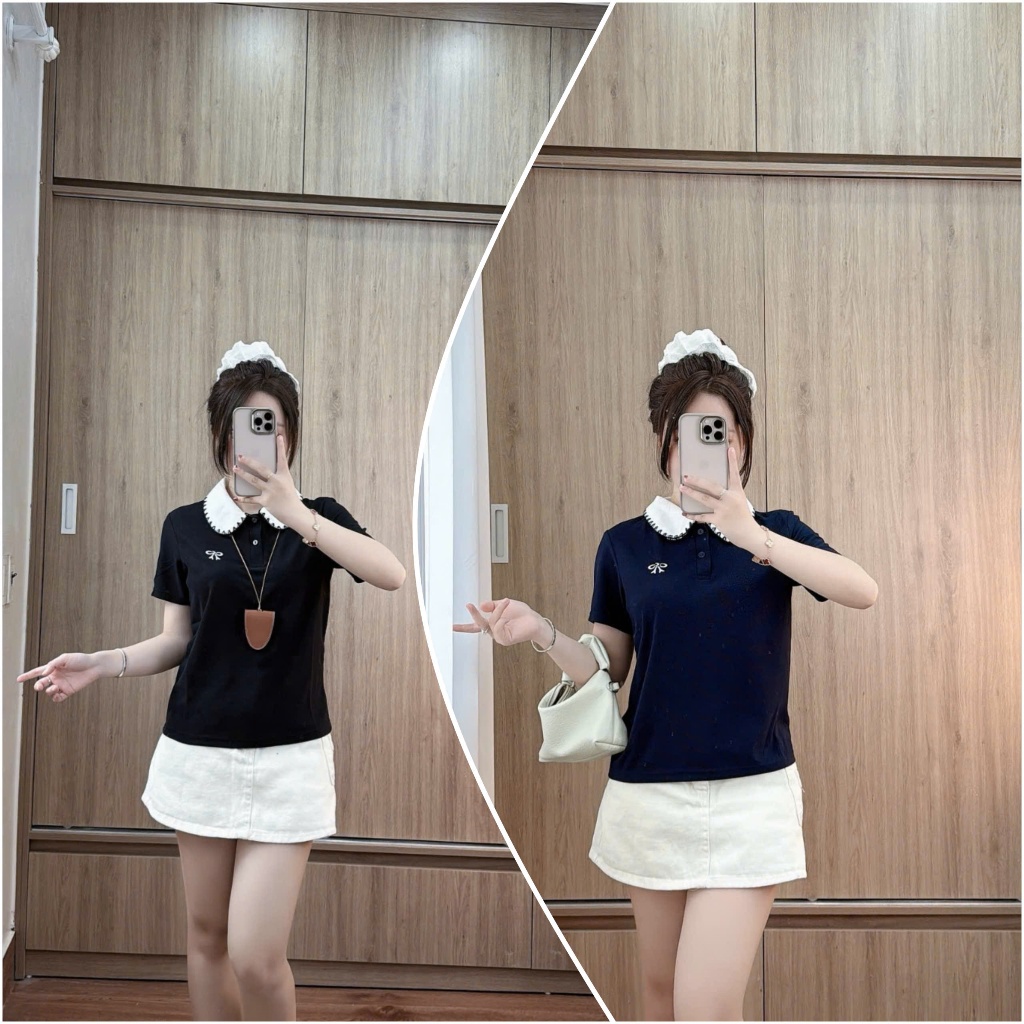 2 Áo Polo Cổ Phối Viền Thêu Nơ-Điệu Đà,Dáng xuông nhẹ vừa người.Hàng Big size 85kg(Combo)( M18) | BigBuy360 - bigbuy360.vn