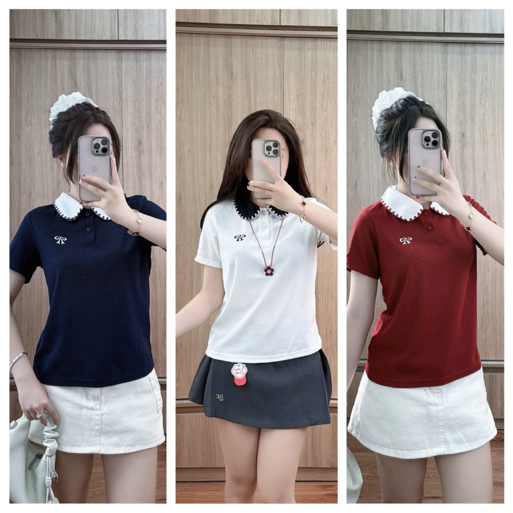 2 Áo Polo Cổ Phối Viền Thêu Nơ-Điệu Đà,Dáng xuông nhẹ vừa người.Hàng Big size 85kg(Combo)( M18) | BigBuy360 - bigbuy360.vn